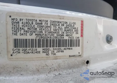 2001 Toyota Camry Le from USA, damaged, VIN JT2BG22K810561054